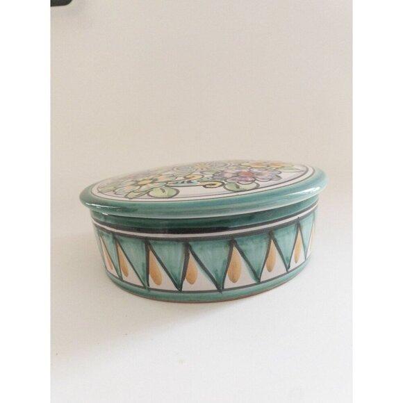 Handmade D' Acunto Vietri Italian Ceramic Floral Round Box 6" Diameter - Picture 13 of 15